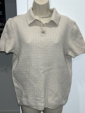 Grayson & Dunn 100% Merino Wool Sweater Polo Mens Cream Short Sleeve Knit
